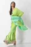 Buy_Kiran Uttam Ghosh_Green Pleated Saree_Online_at_Aza_Fashions