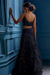 Shop_Angad Singh_Blue Net Interlining Satin V Neck Embroidered Blouse And Lehenga Set _at_Aza_Fashions