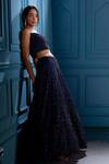 Angad Singh_Blue Net Interlining Satin V Neck Embroidered Blouse And Lehenga Set _Online_at_Aza_Fashions