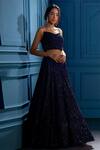 Buy_Angad Singh_Blue Net Interlining Satin V Neck Embroidered Blouse And Lehenga Set _Online_at_Aza_Fashions