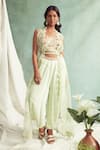 Buy_Priyanka Jain_Green Cape Organza Sweetheart Neck And Dhoti Pant Set _at_Aza_Fashions