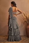 Shop_Aneesh Agarwaal_Blue Chinon Chiffon Abstract Print, Mirror, Sequin Pre-draped Saree With Blouse _at_Aza_Fashions