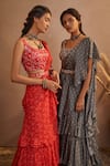 Buy_Aneesh Agarwaal_Blue Chinon Chiffon Abstract Print, Mirror, Sequin Pre-draped Saree With Blouse _Online_at_Aza_Fashions