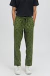 Terra Luna_Green 100% Organic Handloom Oxford Cotton Printed Moon Bloom Idle Pant _Online_at_Aza_Fashions