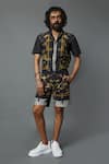 Buy_House Of Three_Black Cotton Linen Jewel Dravida Print Shorts _at_Aza_Fashions