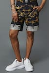 Shop_House Of Three_Black Cotton Linen Jewel Dravida Print Shorts _at_Aza_Fashions