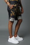 House Of Three_Black Cotton Linen Jewel Dravida Print Shorts _Online_at_Aza_Fashions