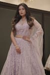 Kalighata_Purple Net Floral Sweetheart Neck Embroidered Bridal Lehenga Set_Online_at_Aza_Fashions