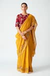 Buy_Payal Pratap_Yellow Chanderi Embroidered Floral Motifs Begonia Saree  _at_Aza_Fashions