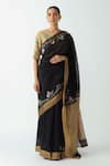 Buy_Payal Pratap_Black Chanderi Embroidered Floral Motifs Zenobia Saree  _at_Aza_Fashions