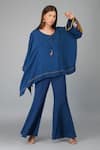 Devyani Mehrotra_Blue Viscose Double Georgette Embroidered Applique V Floral Kaftan And Pant Set_Online_at_Aza_Fashions