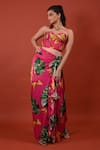 Rimi Nayak_Pink Modal Satin Printed Flower Chrysanthemum Floral Draped Skirt  _Online_at_Aza_Fashions