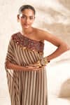 Aditi Somani_Brown Crepe Printed Geometric Asymmetric One Shoulder Tunic _Online_at_Aza_Fashions