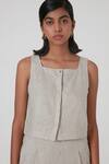 The Summer House_Beige Axel Linen Crop Top_Online_at_Aza_Fashions