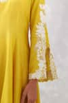 Devnaagri_Yellow Cotton Blend And Organza Slit Sleeve Anarkali Palazzo Set _at_Aza_Fashions