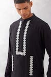 Buy_Devnaagri_Black Woven Chanderi And Cotton Silk Blend Placement Placket Kurta With Pant _Online_at_Aza_Fashions