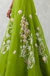 Devnaagri_Green Silk Organza Embroidery Thread V Neck Floral Pattern Lehenga Set _Online_at_Aza_Fashions