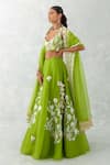 Buy_Devnaagri_Green Silk Organza Embroidery Thread V Neck Floral Pattern Lehenga Set _at_Aza_Fashions