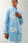 Buy_Devnaagri_Blue Silk Chanderi Embroidery Flower Bloom Bundi With Kurta Set _Online_at_Aza_Fashions