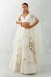 Shop_Devnaagri_Ivory Gajji And Organza Embroidery Thread Floral Cape & Lehenga Set _Online_at_Aza_Fashions