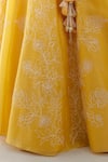 Devnaagri_Yellow Raw And Organza Embroidery Thread Blunt V Floral Lehenga Set _at_Aza_Fashions