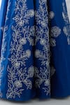 Devnaagri_Blue Raw And Organza Embroidery Thread Blunt V Neck Floral Lehenga Set _at_Aza_Fashions