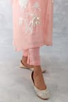 Devnaagri_Pink Silk Chanderi Embroidered Kaftan And Ikat Print Pant Set_Online_at_Aza_Fashions