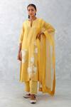 Devnaagri Yellow Silk Organza, Silk, Chanderi Dori And Pittan Floral Work Kurta Pant Set Online at Aza Fashions Devnaagri_Yellow Silk Organza, Silk, Chanderi Dori And Pittan Floral Work Kurta Pant Set _Online_at_Aza_Fashions