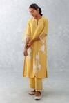 Buy Devnaagri Yellow Silk Organza, Silk, Chanderi Dori And Pittan Floral Work Kurta Pant Set Online at Aza Fashions Buy_Devnaagri_Yellow Silk Organza, Silk, Chanderi Dori And Pittan Floral Work Kurta Pant Set _Online_at_Aza_Fashions