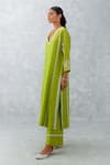 Buy_Devnaagri_Green Chanderi And Organza Embroidered Dori Work Straight Kurta Pant Set _Online_at_Aza_Fashions