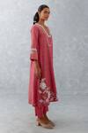 Shop_Devnaagri_Pink , Chanderi, Organza Embroidery Floral Thread Straight Kurta Set _Online_at_Aza_Fashions