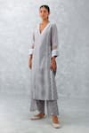 Buy_Devnaagri_Grey , Chanderi, Organza Embroidery Floral Block Print Kurta Pant Set _Online_at_Aza_Fashions
