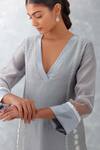 Shop_Devnaagri_Grey , Chanderi, Organza Embroidery Floral Block Print Kurta Pant Set _Online_at_Aza_Fashions