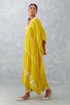 Buy_Devnaagri_Yellow Muslin Embroidered Dori And Thread Work V Neck Flower Kaftan & Pant Set _Online_at_Aza_Fashions