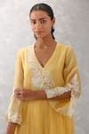 Buy_Devnaagri_Yellow Chanderi, Silk Lace, Embroidery Plunge Neck Gathered Thread Kurta Set _Online_at_Aza_Fashions