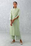 Devnaagri_Green Cotton, Organza, Embroidery, Cut Thread Pintucked Kurta Set _Online_at_Aza_Fashions