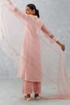 Buy_Devnaagri_Pink Chanderi And Organza Embroidered Flower Block Print Kurta Pant Set 