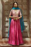 Buy_Pratibha Sultania_Pink Chanderi Embroidered Gota Patti V Neck Anarkali Set _at_Aza_Fashions