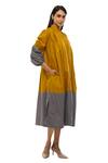 Buy_Khat_Yellow Poplin, Cotton Mandarin Collar Color Block Dress And Pant Co-ord Set 