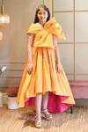 Shop_Fayon Kids_Orange Taffeta Bows Off Shoulder Asymmetric Dress _Online_at_Aza_Fashions