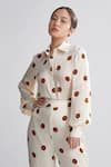 Buy_Koai_Beige Silk Polka Dot Print Shirt_at_Aza_Fashions