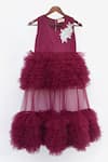 FAYON KIDS_Wine Net Embroidery Floral Motif Layered Gown _Online_at_Aza_Fashions