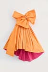 Fayon Kids_Orange Taffeta Bows Off Shoulder Asymmetric Dress _Online_at_Aza_Fashions