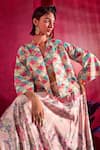 Buy_Limerick By Abirr N' Nanki_Pink Floral Print And Sequin V Neck Kate Jacket & Skirt Set_Online_at_Aza_Fashions