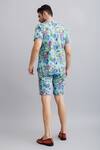 Shop_Nautanky_Blue Neoprene Floral Print T-shirt And Shorts Set _at_Aza_Fashions