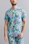Nautanky Blue Neoprene Floral Print T-shirt And Shorts Set at Aza Fashions Nautanky_Blue Neoprene Floral Print T-shirt And Shorts Set _at_Aza_Fashions