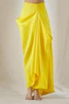 Anamika Khanna_Yellow Floral Embroidered Cape And Draped Skirt Set_at_Aza_Fashions