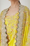 Shop_Anamika Khanna_Yellow Floral Embroidered Cape And Draped Skirt Set_Online_at_Aza_Fashions
