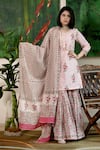 Buy_Abbaran_Pink Cotton Cambric Dupatta Mulmul V Neck Block Print Kurta Gharara Set _at_Aza_Fashions