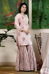 Shop_Abbaran_Pink Cotton Cambric Dupatta Mulmul V Neck Block Print Kurta Gharara Set _Online_at_Aza_Fashions